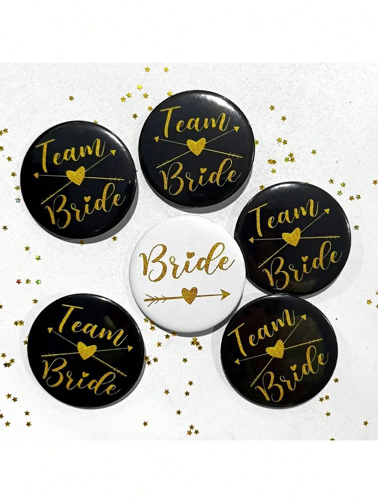 6 Pcs Team Black And White Badge Buttons, Bridal Badges Bridesmaid Wedding Favors, Bridal Shower Decorations, Party Decorations Valentines