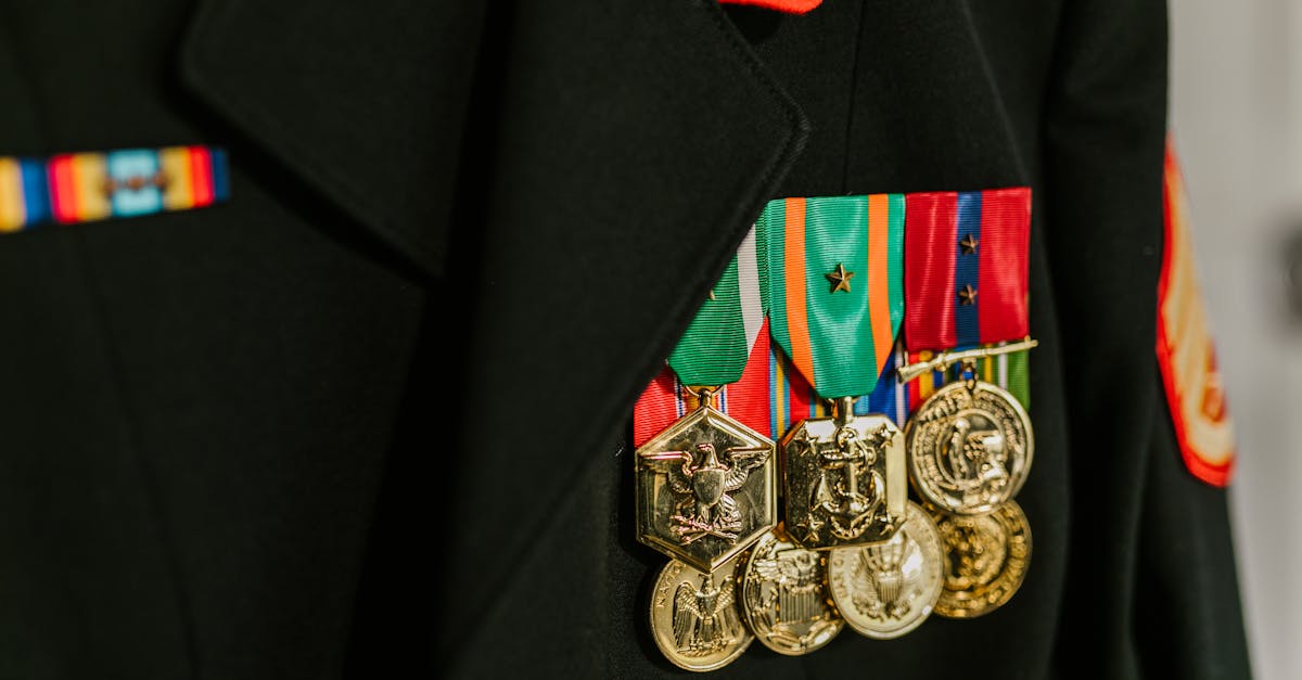 Close-up of a military uniform with vibrant medals representing honor and recognition.